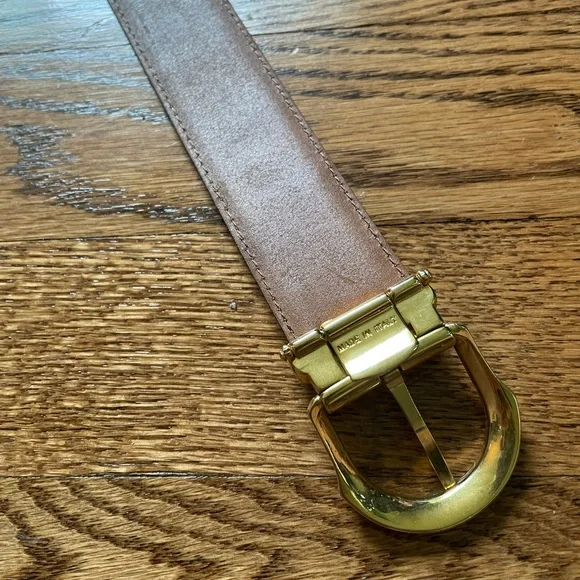 Brown Leather Aligator Belt with Gold Buckle Size 36